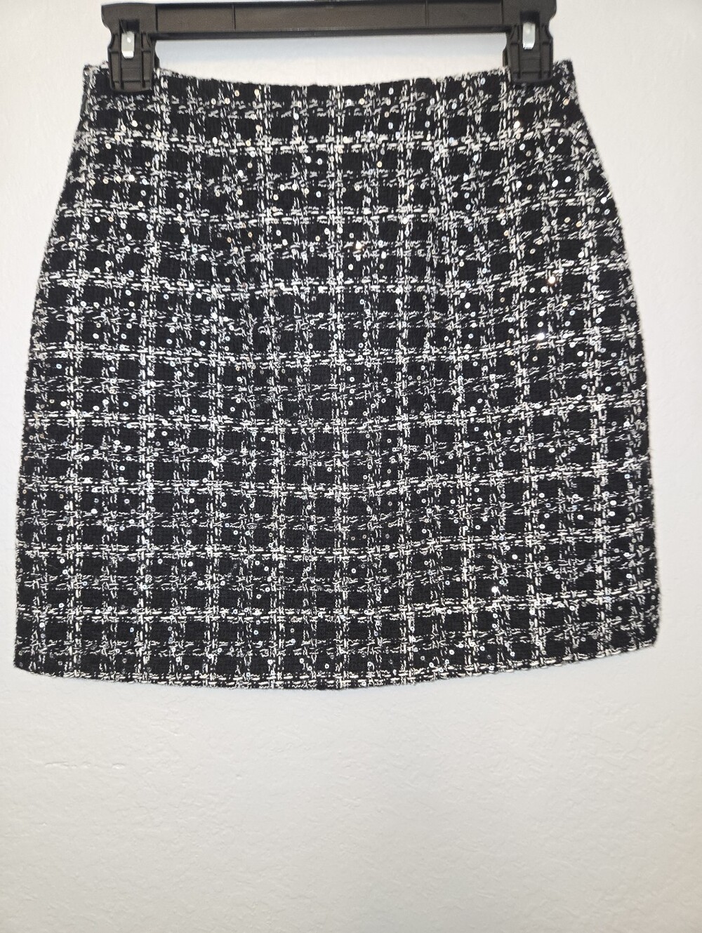 Le AL.X Sequin Wool Blend Plaid Tweed High Rise Pencil Mini Skirt Size 0 - Picture 4 of 5
